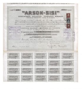 1947 ARSON-SISI Stocks certificate
