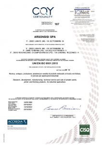 ISO 9001 2015 per le vernici in polvere Arsonsisi ISO 9001 2015 per le vernici in polvere Arsonsisi